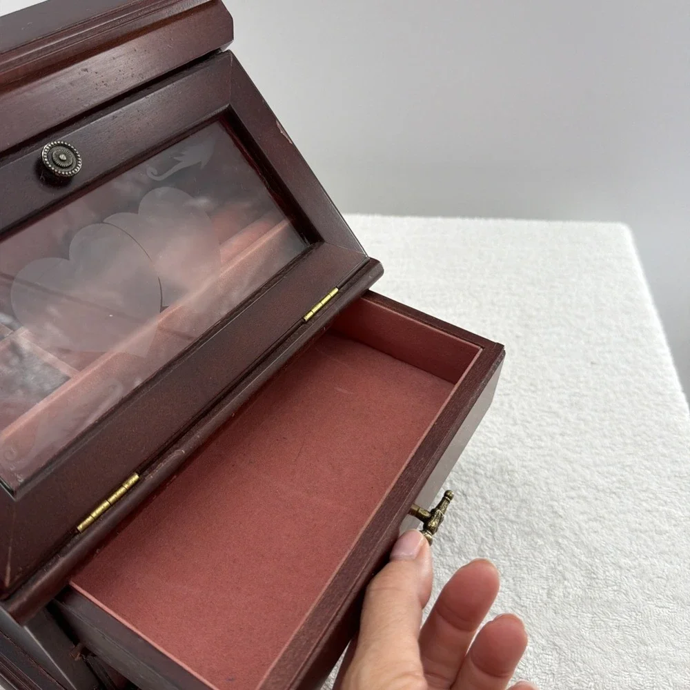 VINTAGE WOOD JEWELRY BOX 9 3/4